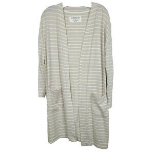 The Sweatshirt Project Womens Duster Cardigan Small Tan White Striped Soft Open